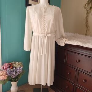 Vintage Jane Baar New York Beige Midi Dress Large 70-80s Goth Cottagecore
